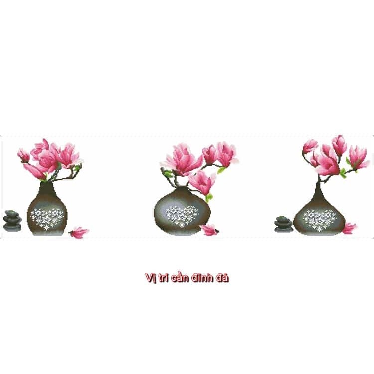 Tranh gắn đá bình hoa KT:135x45cm .tranh đính đá chưa đính.
