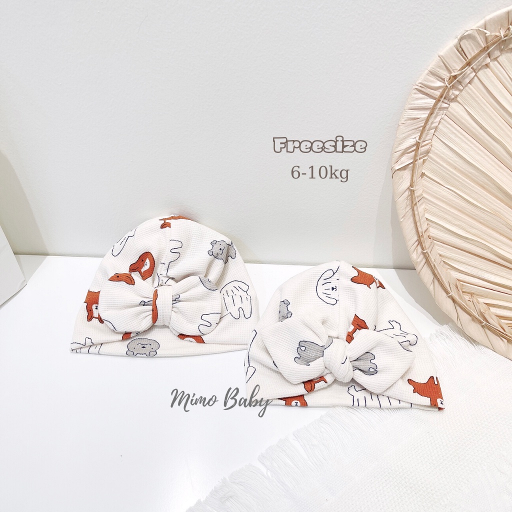 Mũ turban màu trắng họa tiết ba chú cún dễ thương cho bé MTB149 Mimo Baby
