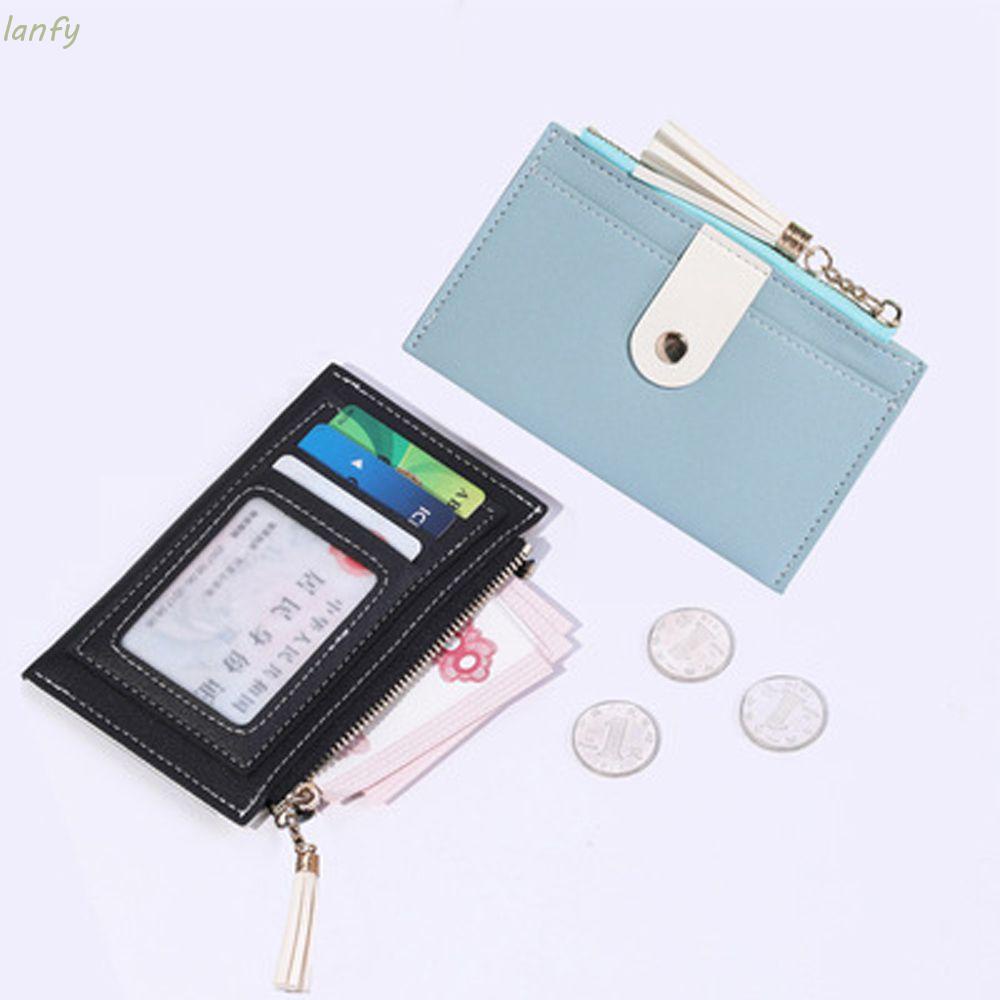 LANFY Ví đựng thẻ xe buýt/tiền/thẻ ngân ahfng bằng da PU phối tua rua cỡ nhỏ dáng mỏng cho nữ gồm nhiều màu