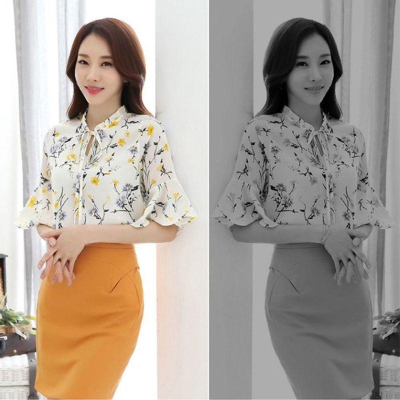 Áo sơ mi tay ngắn họa tiết hoa thời trang xinh xắn cho nữ
