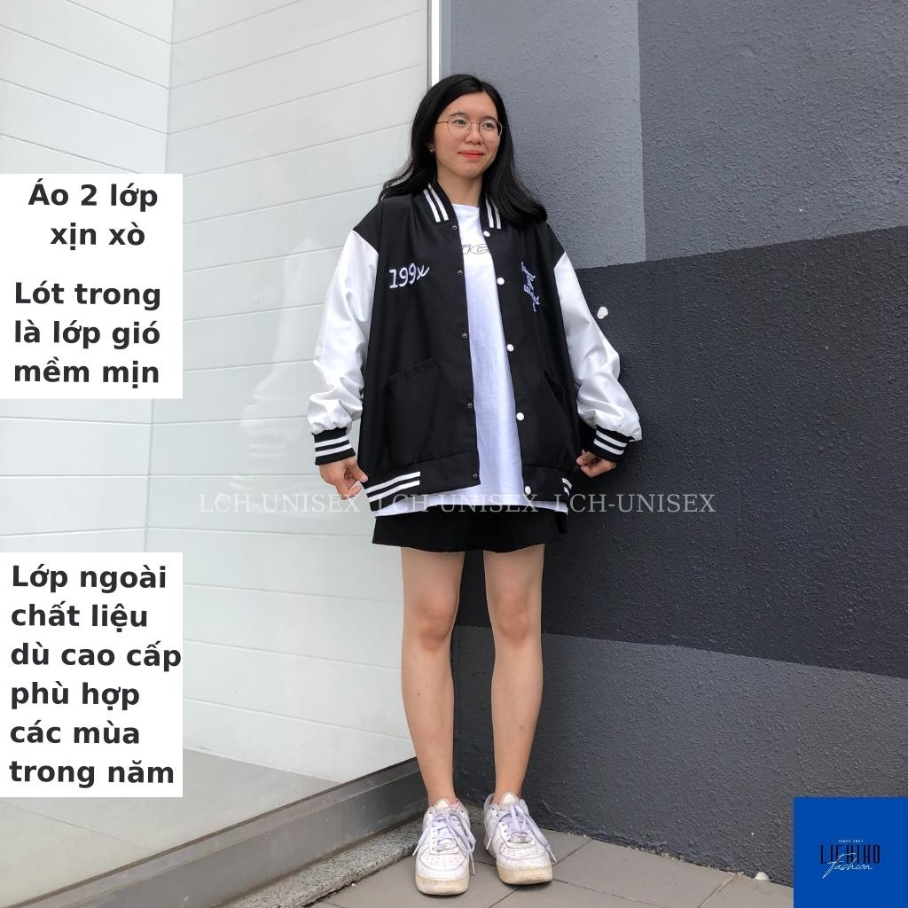 Áo bomber unisex form rộng vải dù 2 lớp thêu 199X Áo khoác bóng chày nam nữ hàn quốc LCH