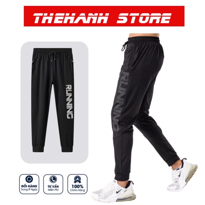 Quần dài nam quần jogger nam thể thao vải thun co giãn in logo phản quang RUNNING