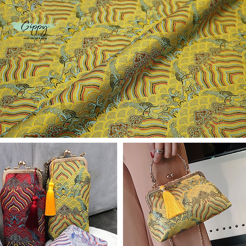 Vải gấm đỏ, gấm vàng, họa tiết hoa văn cổ trang, vintage - Gippy Decor