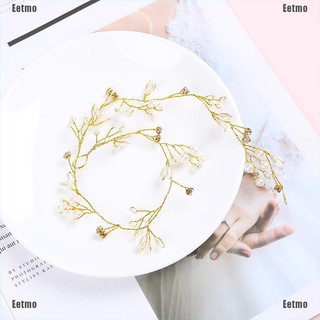 (Eetmo) Women 35Cm Gold Pearl Rhinestone Headbands Wedding Hair Vine Bridal Accessories