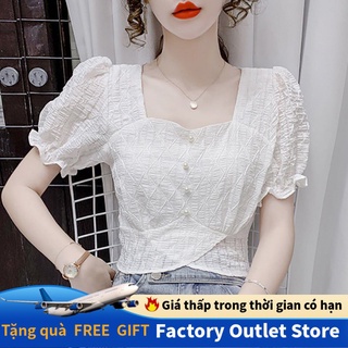 Áo Kiểu Nữ Áo Tay Phồng Áo croptop Cổ Vuông Tay Ngắn Màu Sắc Đơn Giản Trẻ Trung Áo Sơ Mi Tay Phồng Áo Nữ Kiểu Áo Nữ Cổ Vuông