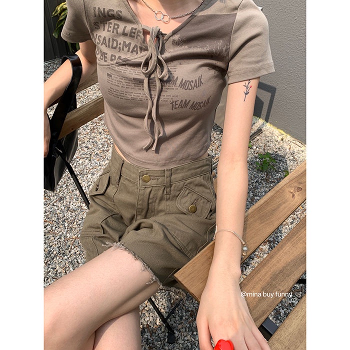 ▦Quần Yếm Denim Ngắn Ống Rộng Lưng Cao Phong Cách Retro Mỹ Thời Trang Cho Nữ