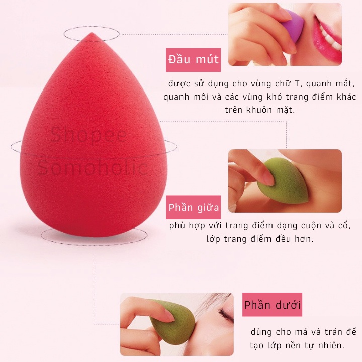 Mút trang điểm tán kem nền phấn nước cushion hình giọt nước vát chéo siêu mềm mịn tiện dụng  Somoholic MT4