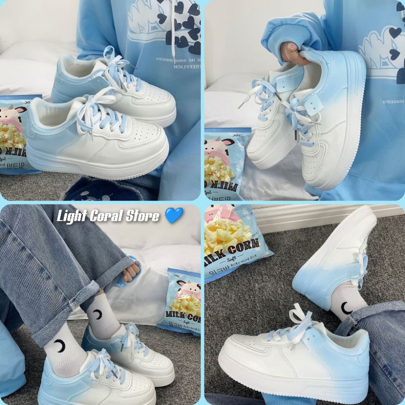(Sẵn theo phân loại) Giày sneakers nữ sinh ulzzang kiểu Hàn Quốc đế bánh mì loang màu tone màu Blue Sky xinh xắn