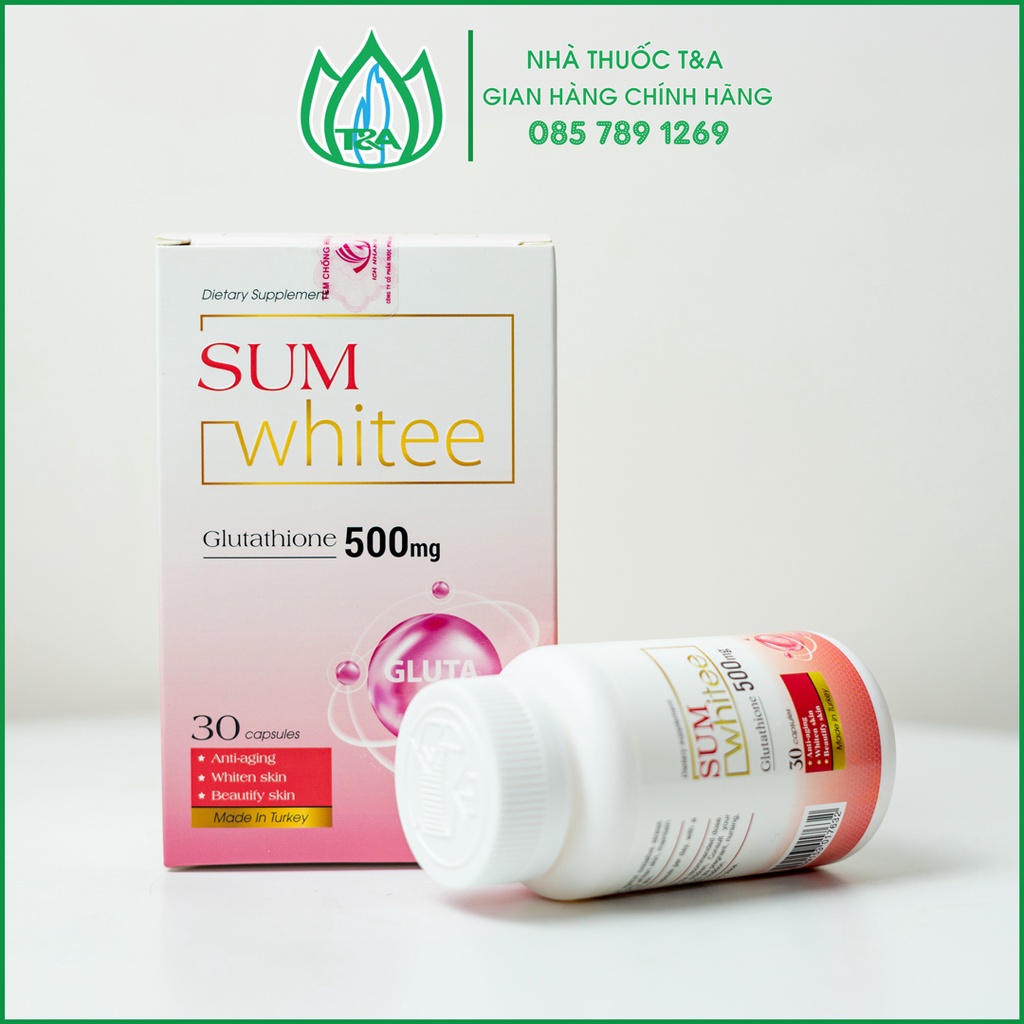 SUM WHITE - Trắng da, viên uống Glutathione 500mg Hộp 30 viên