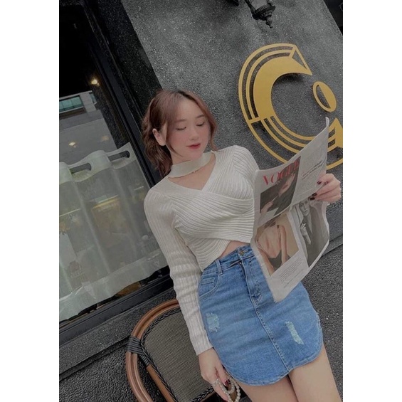 Áo Bo Tăm Choker Vạt Chéo
