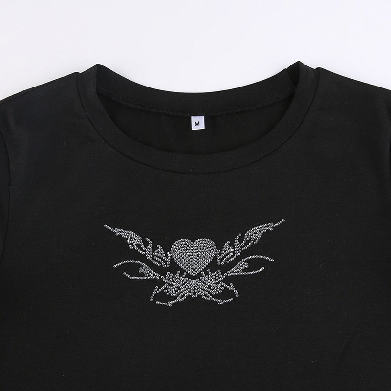 Áo Thun Đen Đính Đá Lấp Lánh Thiết Kế Đơn Giản Cho Nữ