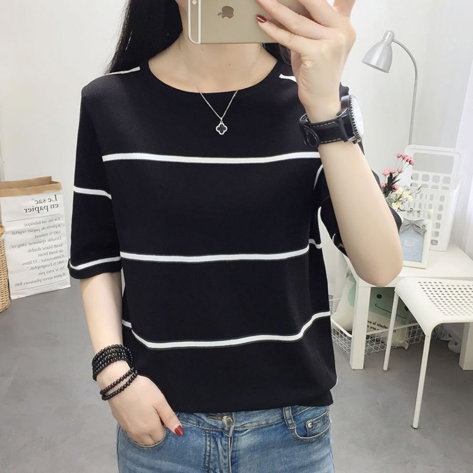 Áo thun tay ngắn cổ tròn kích thước rộng dành cho phụ nữ trung niên