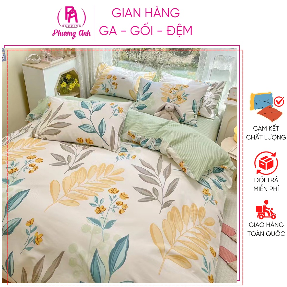 Set chăn ga gối hoa nhí combo chăn ga gối chất cotton mềm mịn thoáng mát P&Q Bedding changagoiphuonganh