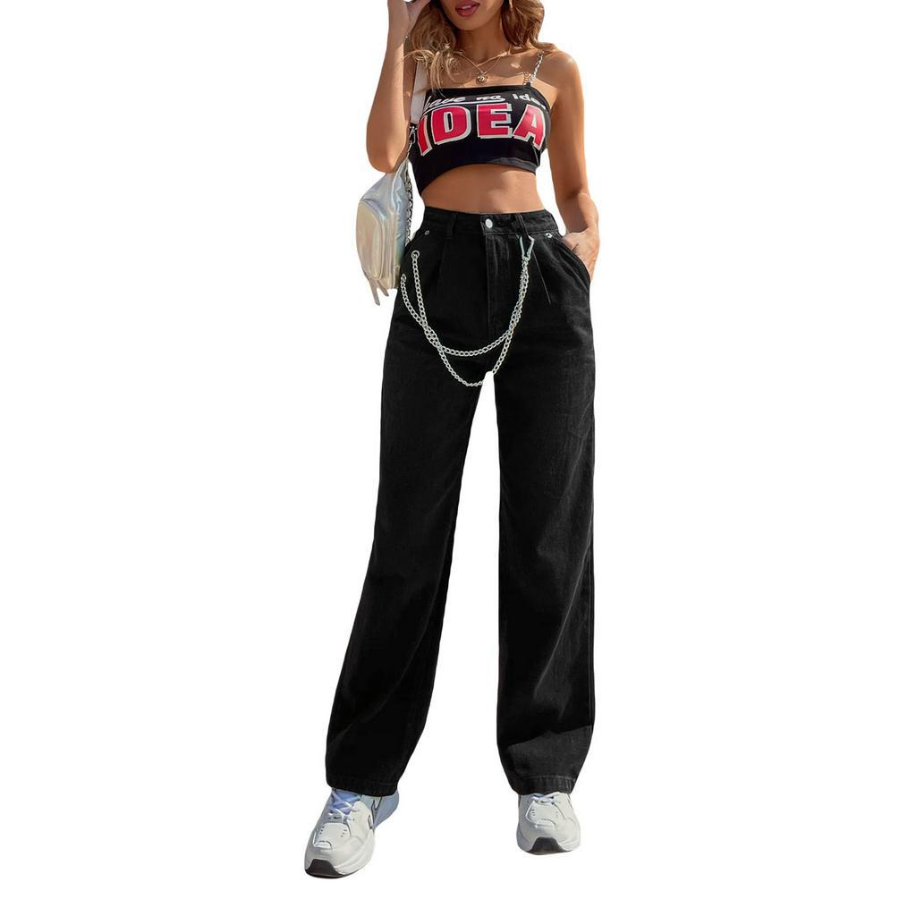 Quần jean dài ống rộng kiểu dáng thời trang cho nữ