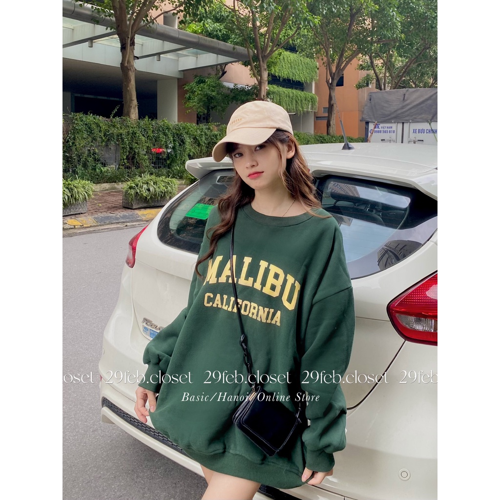 Áo sweater nỉ bông dáng rộng in chữ Mali - 29feb.closet - A106