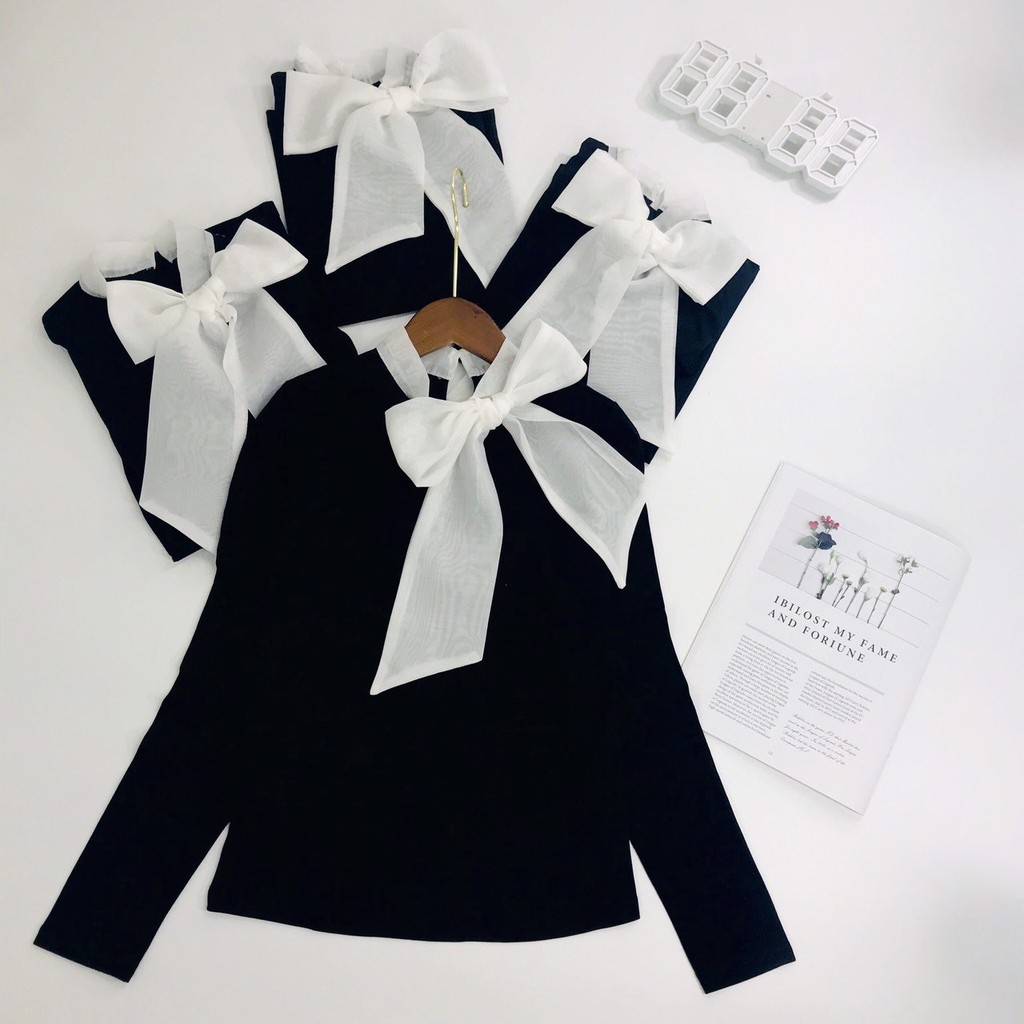 [Mã FAMARAL1 giảm 10K đơn 50K] Áo Thun Tăm Đính Cổ Nơ Tiểu Thư Xinh Xắn Mix Trơn, Áo Vest, Blazer Sang Chảnh A2H02