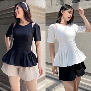 Áo peplum khoét vai thiết kế ( ảnh thật) màu đen và trắng Oxy Design