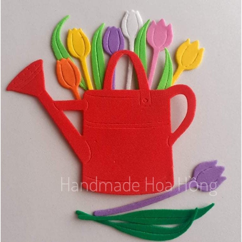 20 hoa tulip + 20 lá bằng giấy xốp, hoa: 6.5cm- Hoa trang trí bưu thiếp, thiệp, bao lì xì - Trang trí mầm non, lớp học