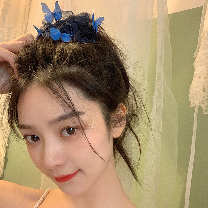 Dây buộc tóc tròn hình dáng con bướm xinh xắn phong cách Hàn Quốc