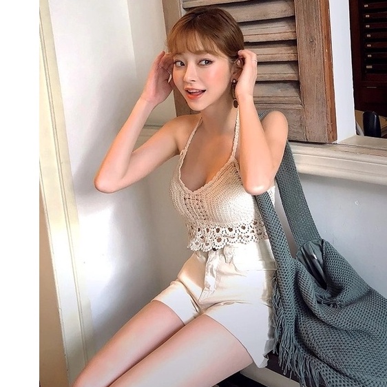 áo ren dệt kim bikini đi biển mặc đi biển đi chơi dễ thương xinh xắn ( bra đồng xu )