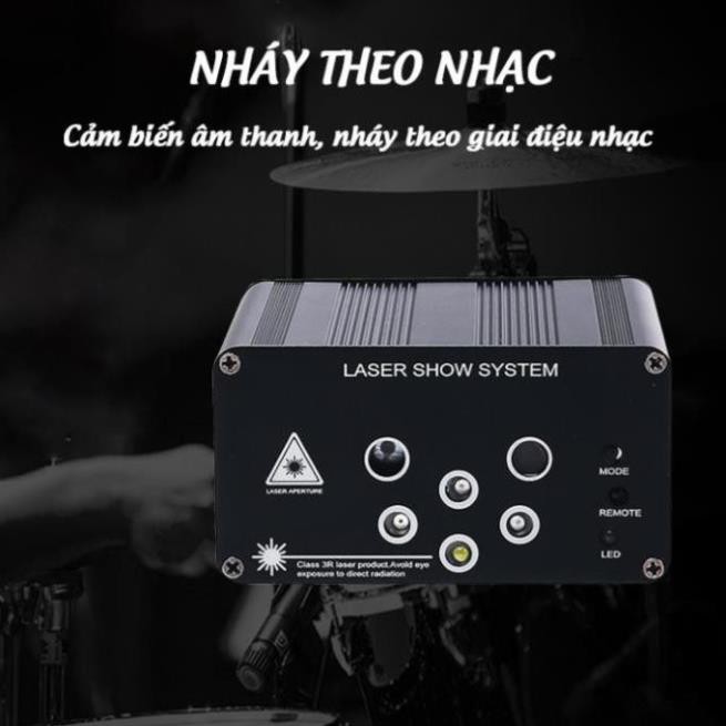 Đèn nháy theo nhạc 6/8 mắt laser chiếu 64/128 hình, đèn phòng bay chiếu ánh sáng laser có điều khiển từ xa