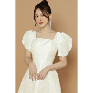Đầm xòe gấm cổ vuông cao cấp