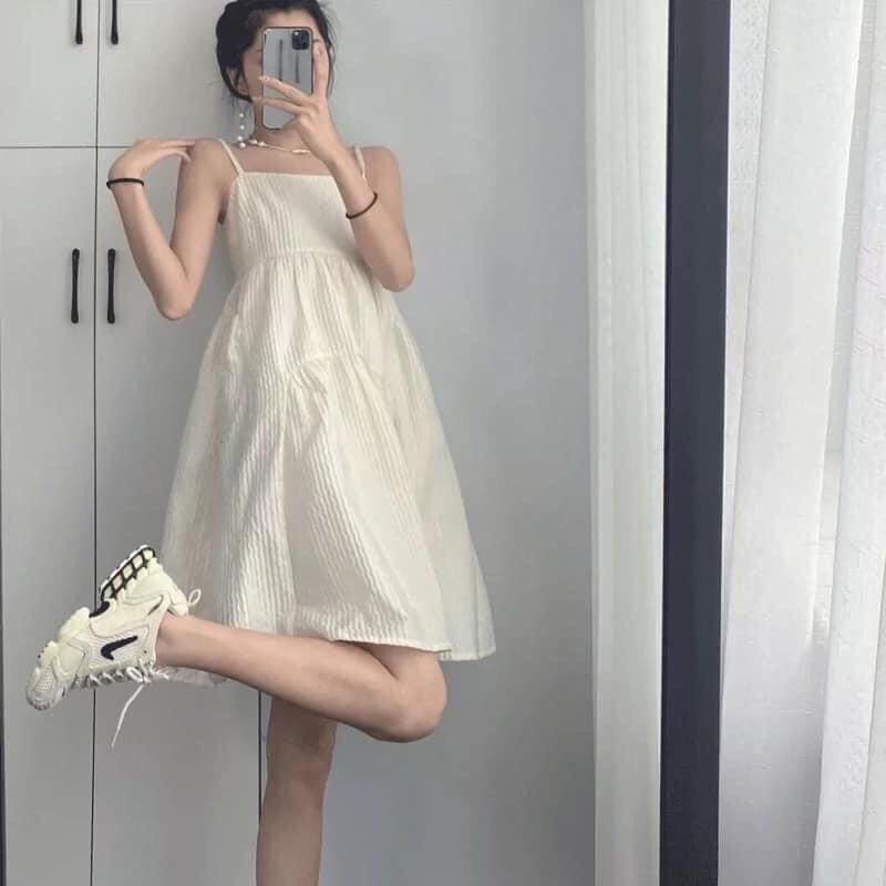 Đầm babydoll nude 2 dây