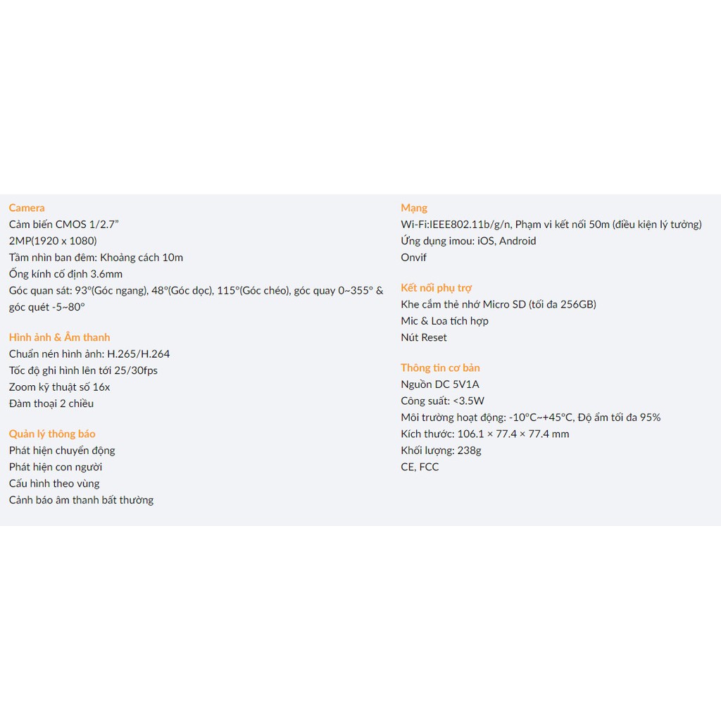 Camera IP WIFI IMOU RANGER 2 IPC (A22EP) Full HD 2.0MP (1920x1080) , xoay 355 độ, cổng LAN | BigBuy360 - bigbuy360.vn