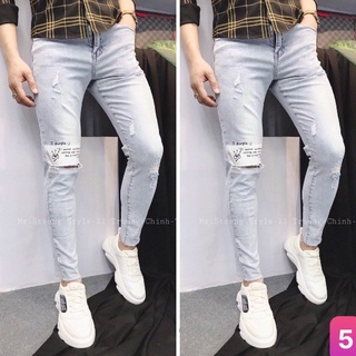 Quần jean nam xanh nhạt rách gối chất bò cao cấp co dãn 4 chiều, quần rin nam mới cực đẹp HB86 nhiều mẫu