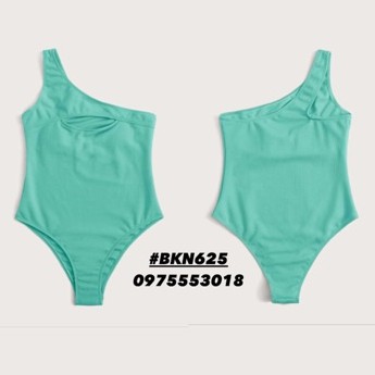 [BKN625] &lt;ÂU&gt; BODYSUIT LỆCH VAI CUTOUT NGỰC VẢI GÂN XANH MINT/CAM/ĐEN