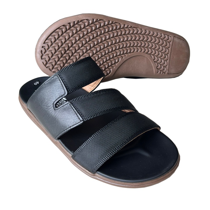 Dép nam quai chéo đế cao 3cm quai dù Trường Hải màu đen DN160