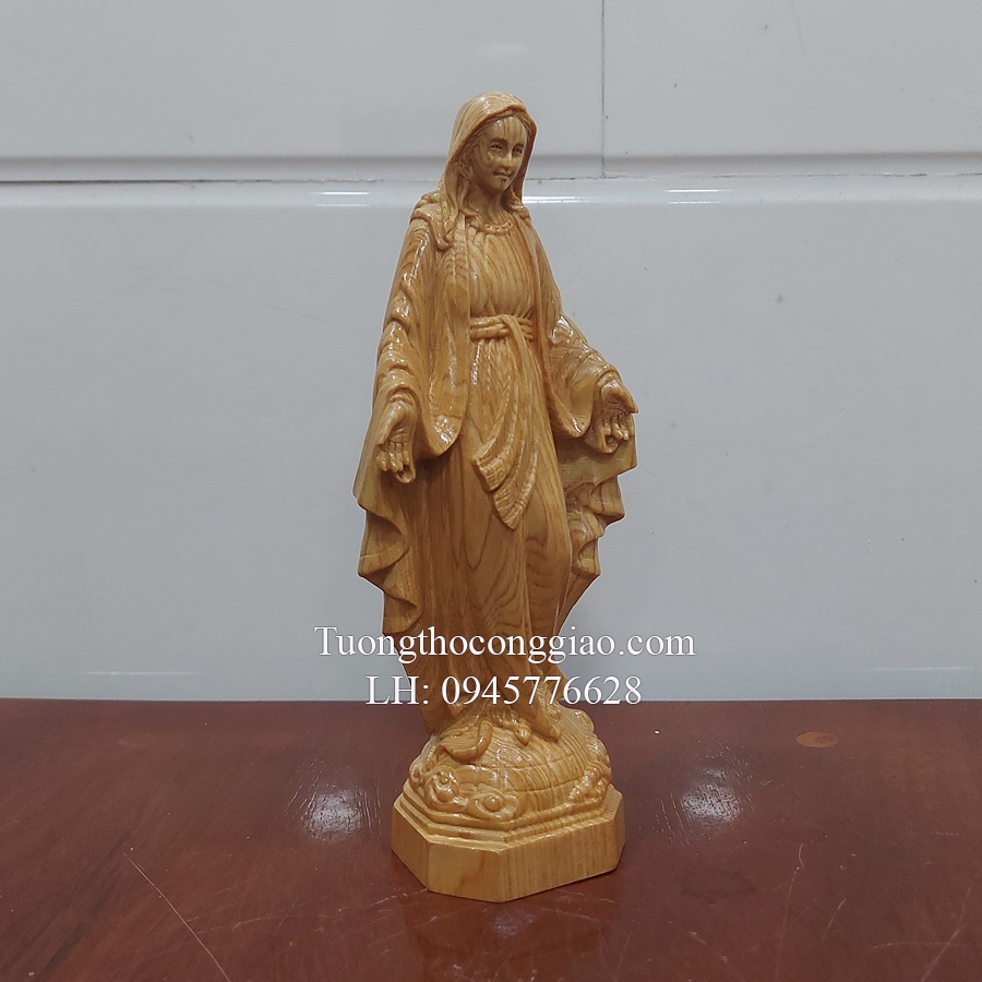 Tượng Đức Mẹ Ban Ơn Bằng Gỗ Pơ mu cao 20cm