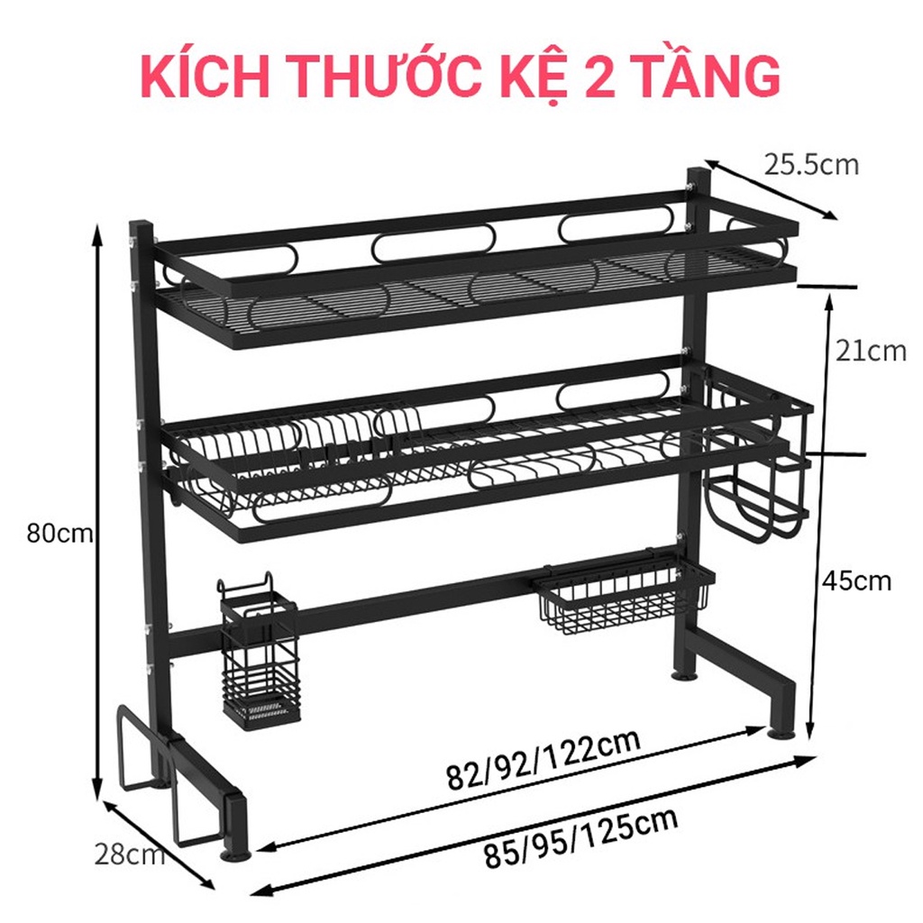 Kệ Để Bát Chén Đĩa Đa Năng Thông Minh Chọn Size (65/85/95/125cm – 1 tầng/2 tầng) Sơn Tĩnh Điện Siêu Bền Hãng Amalife