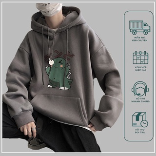 Áo Thun Rộng Tay Dài Có Nón In Hình Khủng Long Phong Cách Hàn Quốc Cho Nam