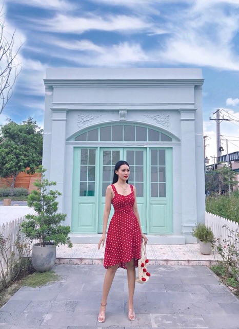 Đầm Bi 2s đỏ/cam dáng xòe nơ lung xd