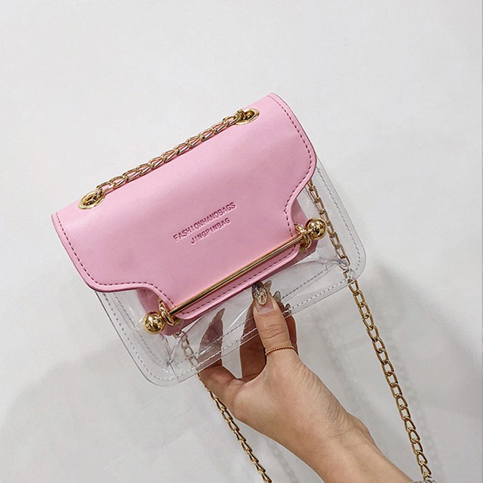Túi xách nữ trong suốt Kèm túi nhỏ tiện lợi, dây đeo xích xinh xắn LS10087