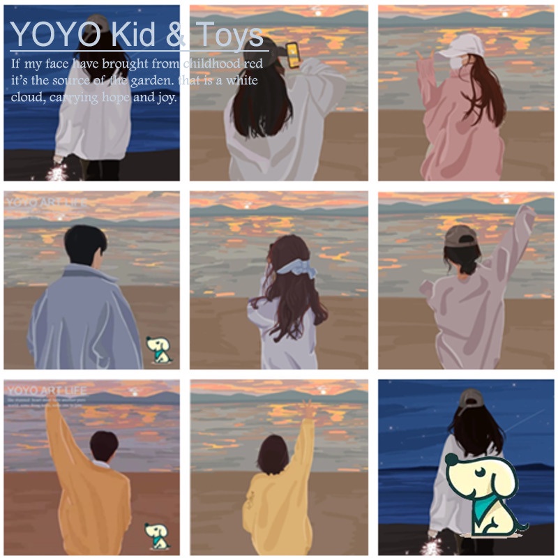 [Mã LIFE0803ALL giảm 10% đơn 0K] Bộ Tranh Sơn Dầu Tự Sơn Diy Họa Tiết Đôi Tình Nhân Dễ Thương S002