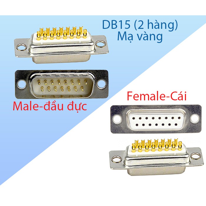 Đầu hàn COM DB15 chân (2 hàng) mạ vàng 5U. Tạo cáp COM DB15 máy công nghiệp CNC, nối cáp Riser DB15 sang DB9, DB25, D37