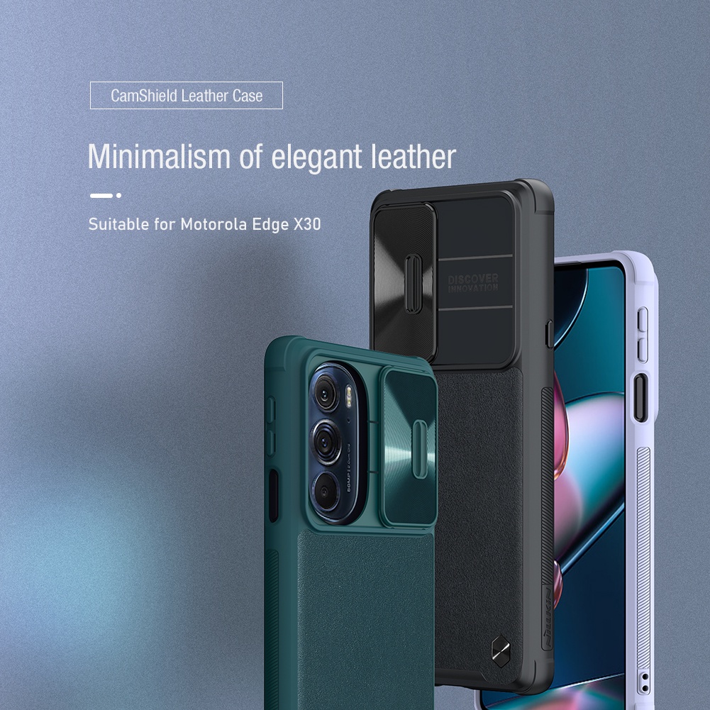 Ốp Điện Thoại Nillkin Bằng Da Màu Trơn Chống Sốc Có Nắp Trượt Bảo Vệ Camera Cho Motorola Edge X30