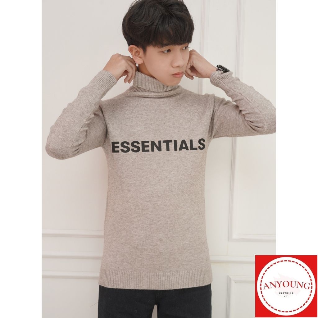 Áo Len Nam ANYOUNG Áo len cổ lọ dài tay thời trang cao cấp dập chữ ESSENTIALS phong cách hàn quốc AL223