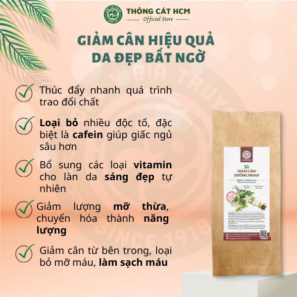 Trà giảm mỡ bụng THÔNG CÁT HCM Trà giảm cân cấp tốc an toàn giúp eo thon giảm béo mỡ đùi, mỡ bắp tay chống oxy hóa