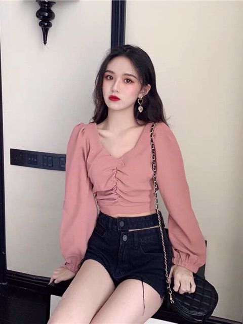ÁO CROPTOP NHÚN NGỰC DÀI TAY TUYẾT'S HOUSE
