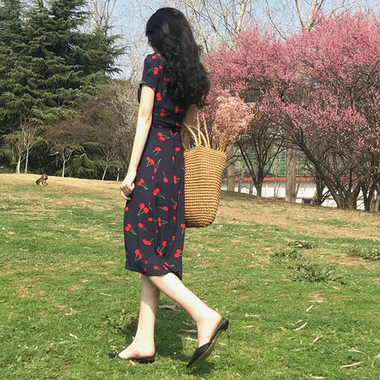 NRVP Đầm cổ V phong cách Pháp mùa hè ngọt ngào