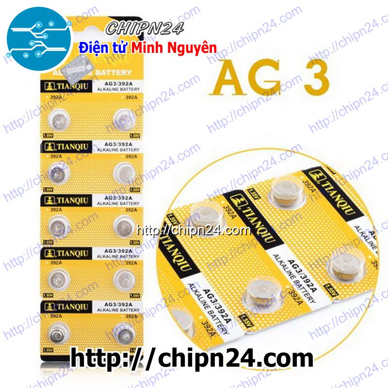 [2 VIÊN] Pin Cúc áo AG3 (LR41 L736F 192 392A CX41 Điện Áp 1,55V)