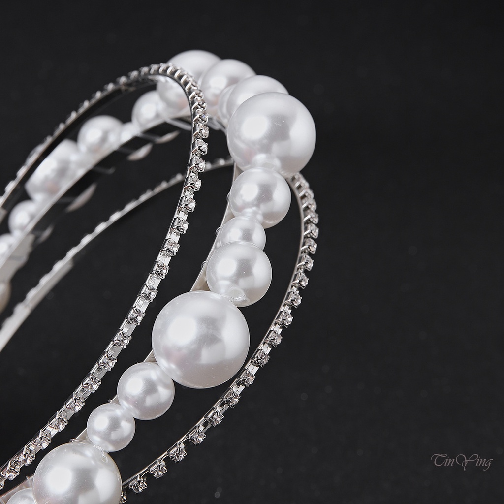 GETNOIVAS Băng Đô Cài Tóc Đính Ngọc Trai Hai Hàng Cá Tính Cho Phù Dâu Đám Cưới