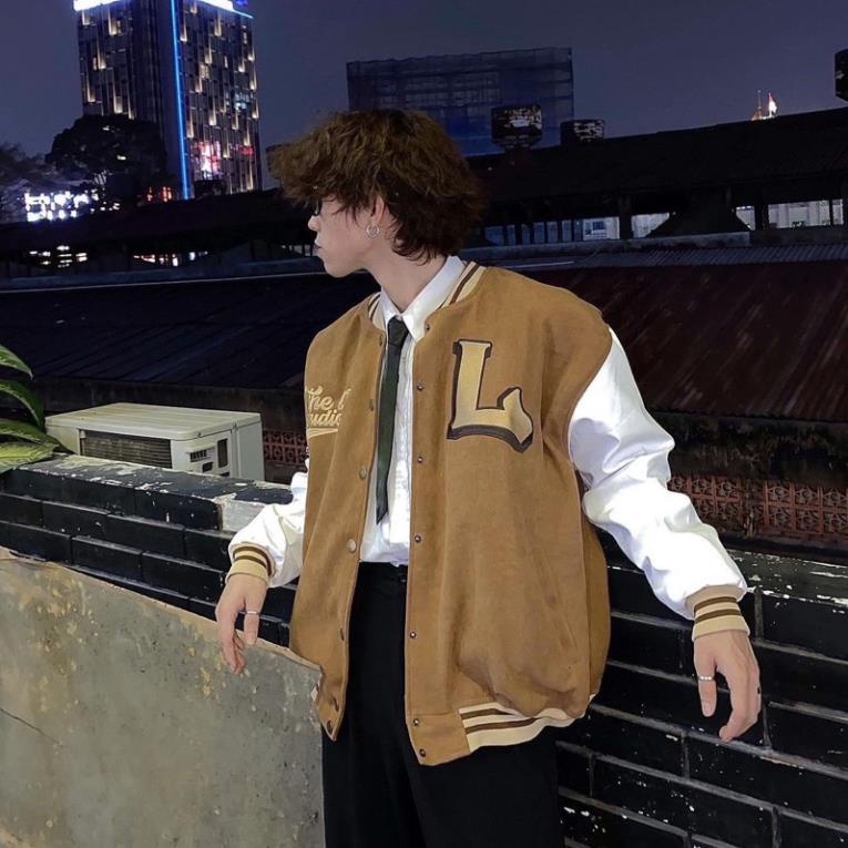 Áo Khoác Nam Nữ ANARCHY VARSITY BOMBER của SixK Store Unisex - Áo Khoác Bóng Chày Nỉ Nhung - Chữ L Phong Cách