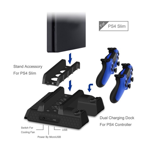 [Giảm giá thần tốc] Đế tản nhiệt kèm để đĩa/sạc tay cầm cho máy PS4 Pro- Slim.