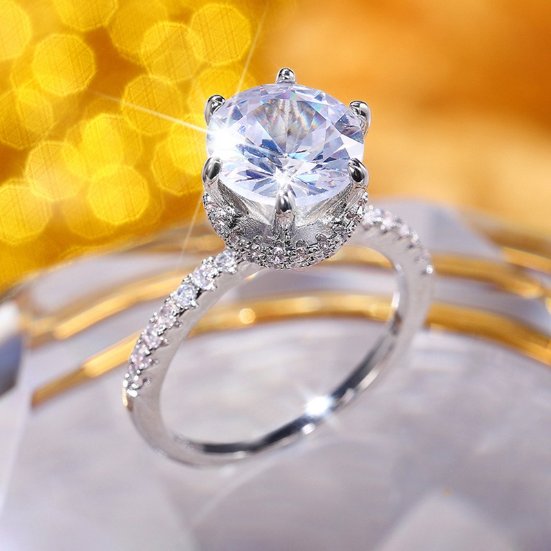 Nhẫn trong suốt đính đá zirconia 2022 cổ điển 6 prong sang trọng cho nữ