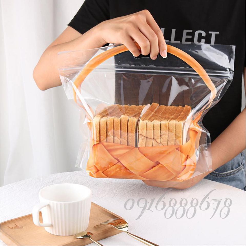 (Set 50 | S) Túi zip hình Giỏ Hoa đựng Bánh Mì Sandwich