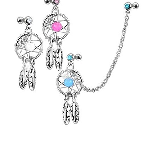 Khuyên tai chuỗi dài hình dreamcatcher mạ bạc thời trang